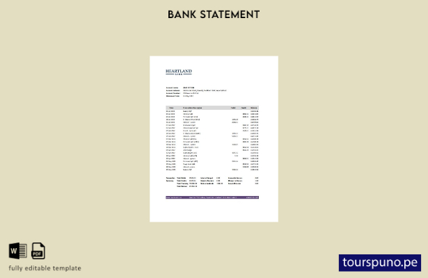 listo para imprimir plantilla de Excel de extracto bancario de Heartland de Nuev